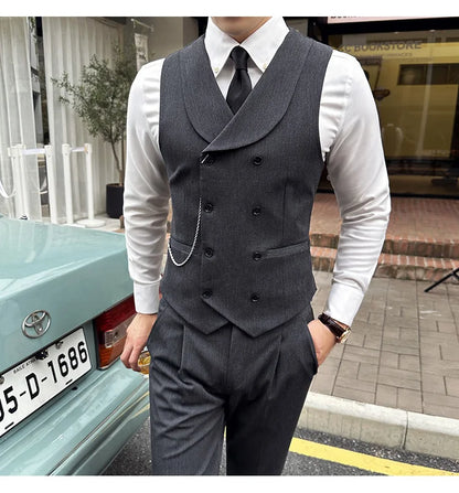 (1 Pcs Vest）2024 Latest Style Design Double Breasted Men Suit Vests Formal Groom Wedding Social Slim Fit Sleeveless Vest Coats