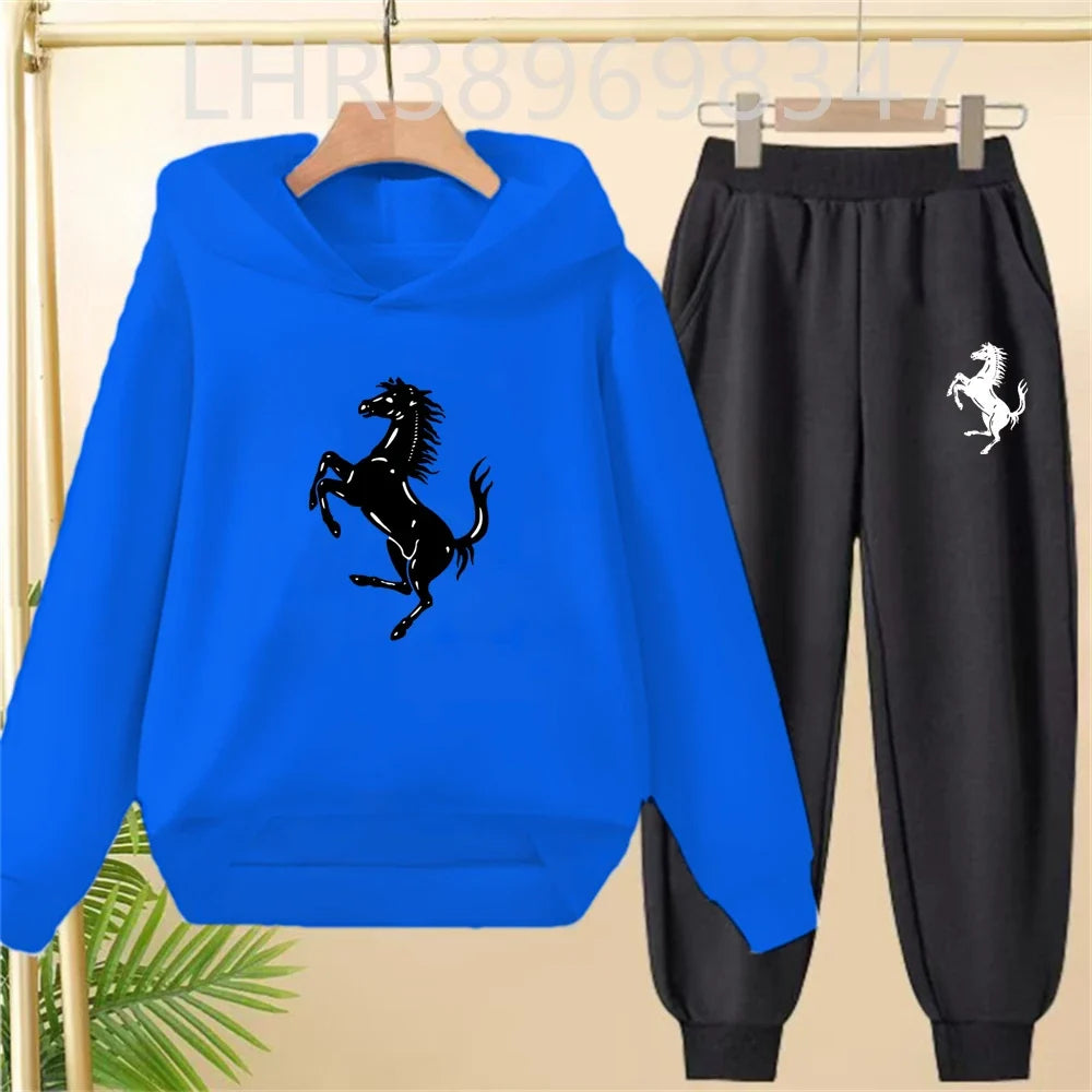 Children's Hoodies Top+Bottom Suit Girls Pink Boy Black Age 3-12 Coat Casual Toddler Long Sleeves Autumn Pegasus Print Clothing