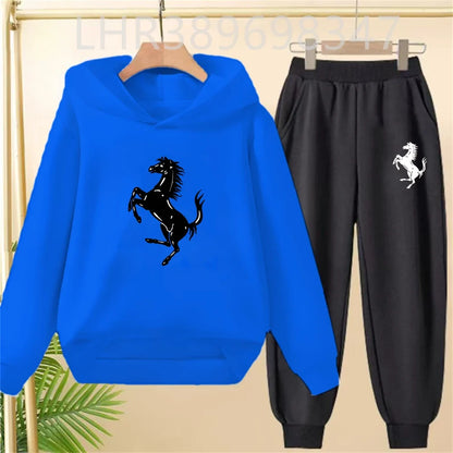 Children's Hoodies Top+Bottom Suit Girls Pink Boy Black Age 3-12 Coat Casual Toddler Long Sleeves Autumn Pegasus Print Clothing