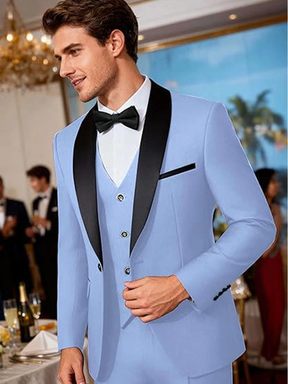 Men's 3 Pieces Shawl Collar Suits Blazer Vest Pants Slim Fit Tuxedo Suit Set One Button Formal  Jacket for Wedding Prom Party