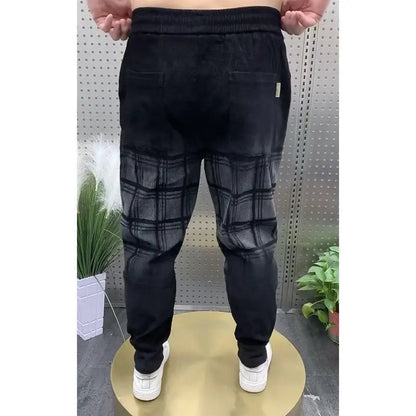 Plaid Jeans Men's New Gradual Change Tied Feet Harlan Pants Spring Autumn Baggy Jeans Wear Pants Loose Casual Trousers Man Pants
