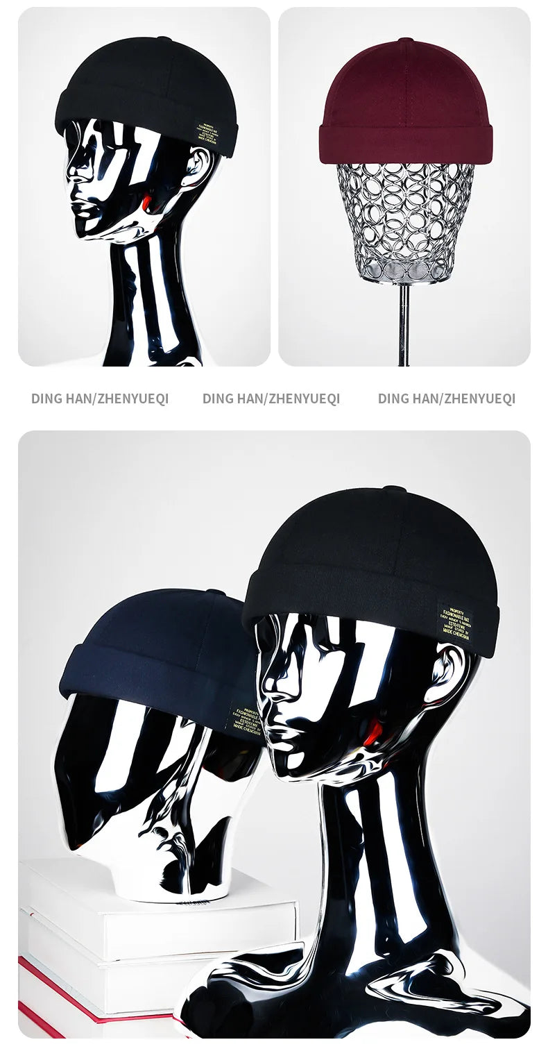 Brimless Hat for Men Women Cotton Classic Solid Color Beanie Beaded Hip Hop Hat for Outside Cycling Riding Activities