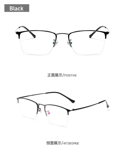 New Titanium Rectangular Classic Business Half-rim Anti-blue Light Reading Glasses Men's Customizable Prescription 8017JX