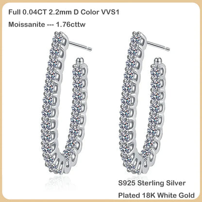 Trendy Real D Color Full 2.2mm 0.04CT Moissanite Hoop Earrings For Women S925 Silver Plated 18K Gold Diamond Earring