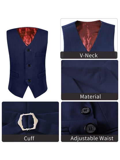 Boys' 2-Piece Suit Set with Vest and Formal Trousers Wedding Formal Attire Children's and Teenage Clothing Suit Sizes 4-16Y