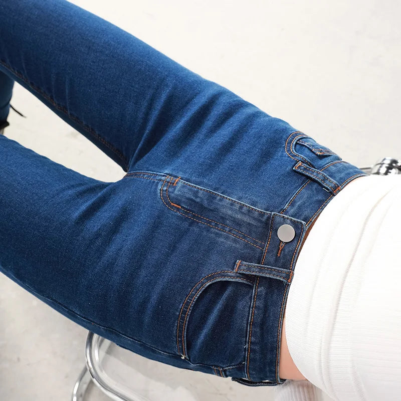 2024 Sexy Women Blue Slim Skinny Denim Jeans High Waist Elastic Mom Jeans Stretch Washed Pencil Pants Streetwear Tight Trousers