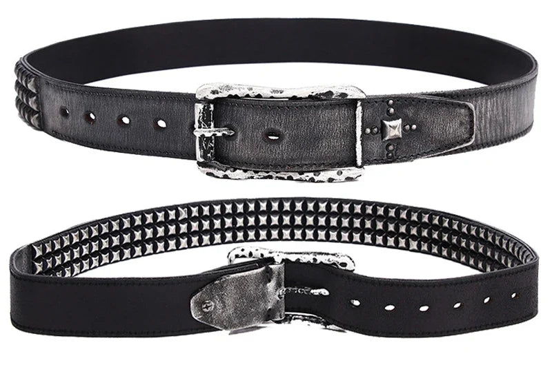 3.8CM Retro Real Genuine Leather Belt Luxury Thick Rivet Belts Men Leather Vintage Strap Male Wide Jeans Ceinture Black Waist