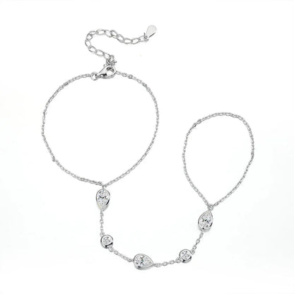 Dainty All Pear Round Cut Moissanite Finger Chain Bracelets Women 14-20cm Wrist Size Adjustable s925 Silver Hand Jewelry