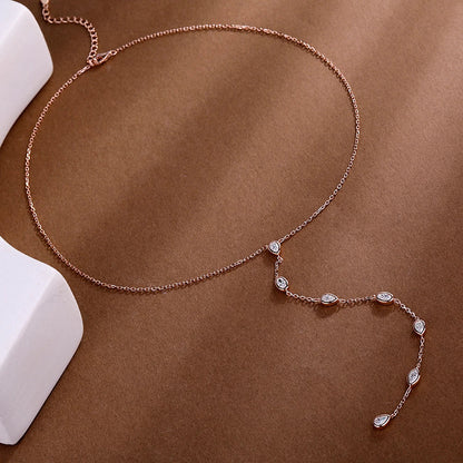 Multi Shape Moissanite Lariat Necklace for Women S925 Silver Bezel Set Pear/Oval Marquise Diamond Long Tassel Drop Necklace