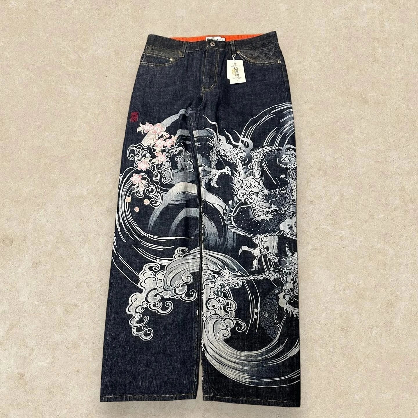 Japanese Harajuku Jeans Mens New Dragon High Quality Jeans Gothic Y2K Vintage Hip Hop Streetwear Denim Fabric Wide Leg Pants