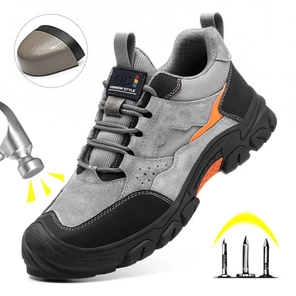 Men Safety Work Shoes Plastic Toe Safety Boots Fashion Lightweight Comfort Working Sneakers Anti-puncture Indestructible Shoes