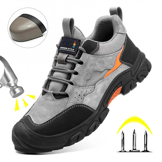 Men Safety Work Shoes Plastic Toe Safety Boots Fashion Lightweight Comfort Working Sneakers Anti-puncture Indestructible Shoes