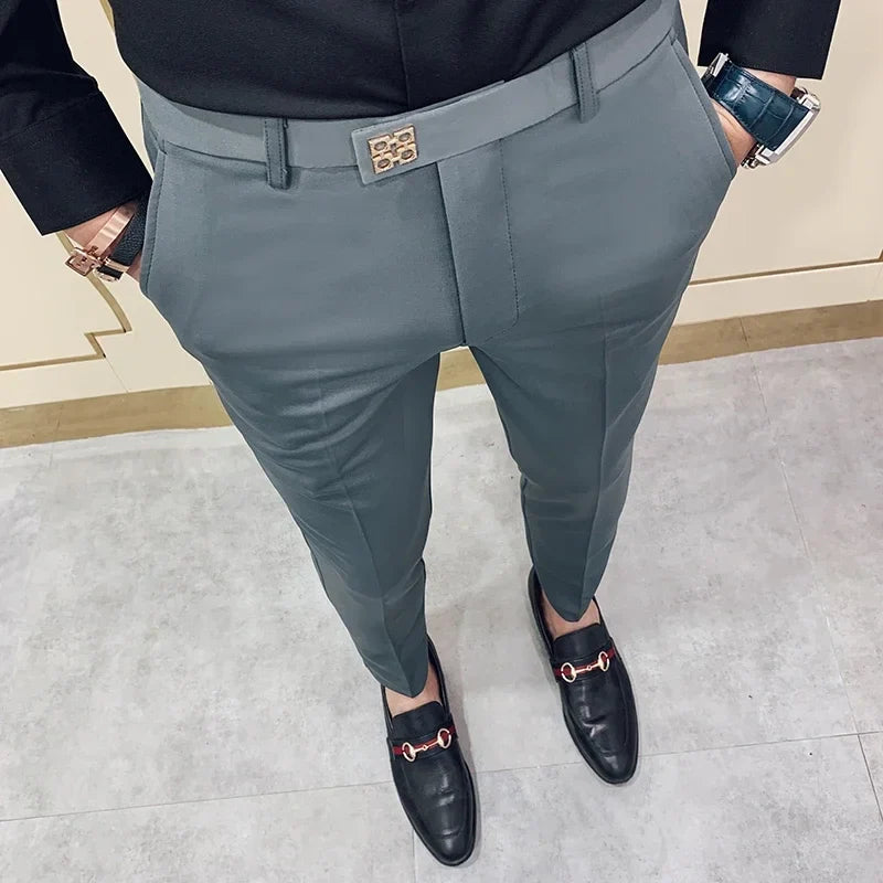 2026 Spring Summer Men's Casual Pants Formal Business Men Solid Color Slim Fit Office Social Trousers Wedding Party Suit Pants