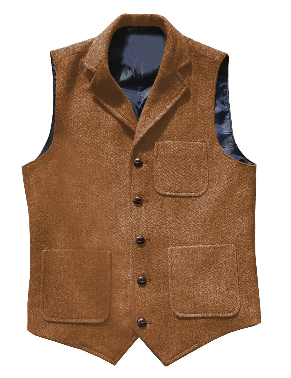 Men Vest Brown With Lapel Pocket Single Button Waistcoat For Wedding Birthday Formal Business Casual Banquet Work Men Suit