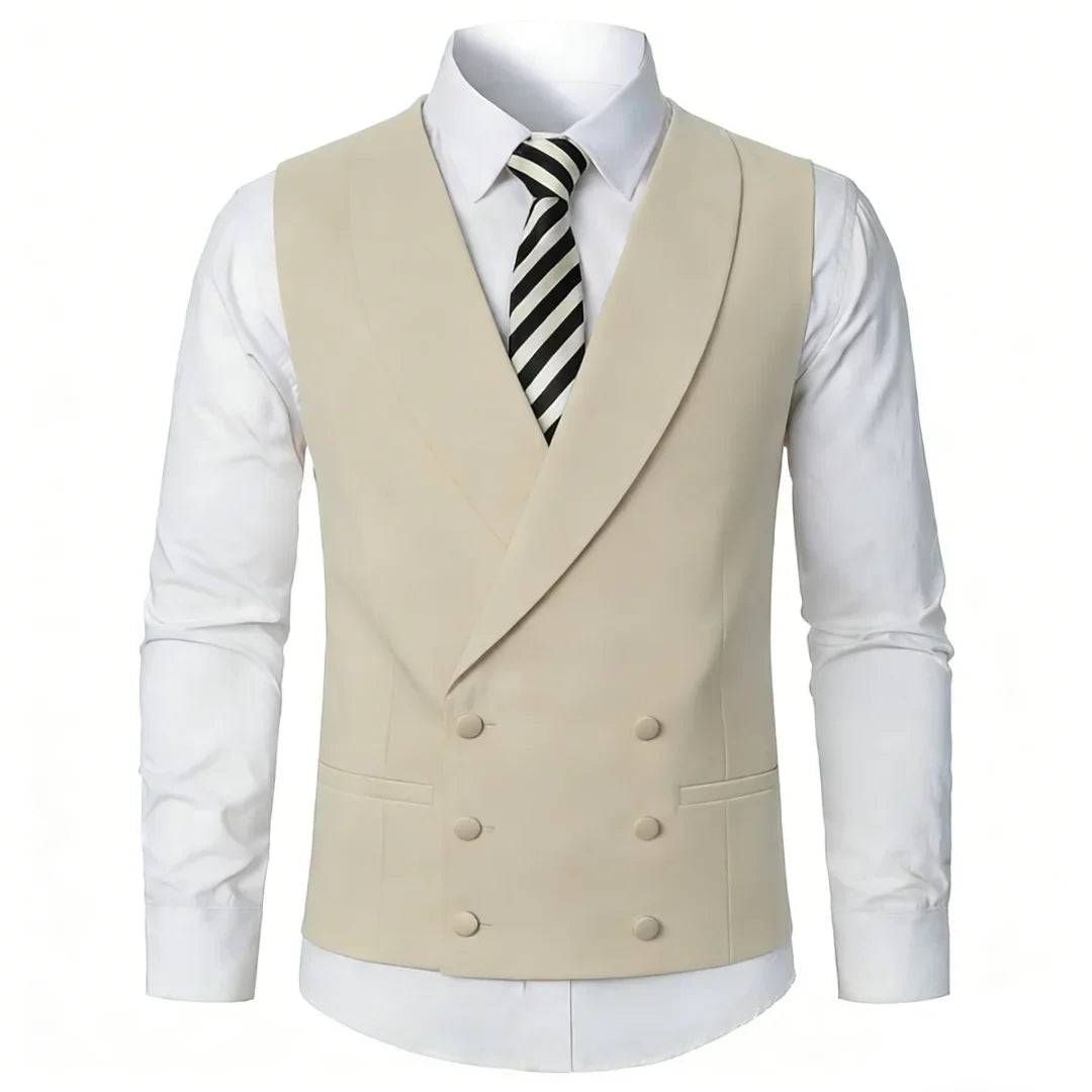 Men Vest Ivory Double Button With Lapel Solid Waistcoat For Wedding Banquet Party Business Office Casual Daily Men Suit Vest