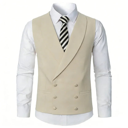 Men Vest Ivory Double Button With Lapel Solid Waistcoat For Wedding Banquet Party Business Office Casual Daily Men Suit Vest