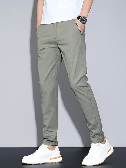 Cotton Thin Men's Business Casual Pants Summer Straight Slim Fit Fashion Stretch Solid Trousers Korean Men's Pants Size 28-38