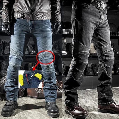Men's Winter Biker Jeans Motocycle Denim Pants Male Stretch Original Long Trousers Off-road Protection Pants Plus Size 5XL
