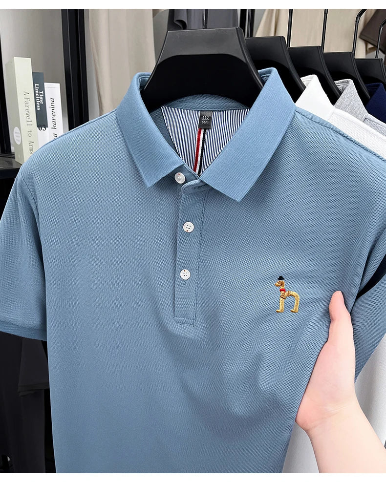 High end luxury brand short sleeve polo shirt summer new trend cute dog embroidery design T-shirt casual Korean golf men's wear
