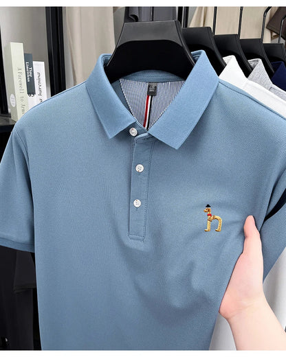 High end luxury brand short sleeve polo shirt summer new trend cute dog embroidery design T-shirt casual Korean golf men's wear