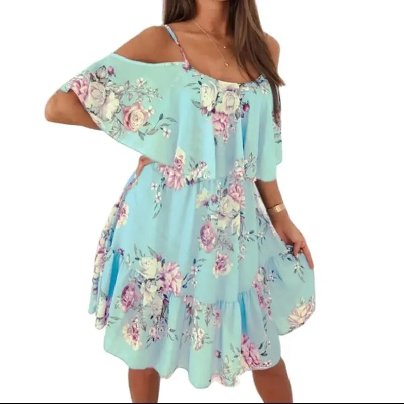 Women's Summer V-Neck Sleeveless Sling Camisole Commuting Printed Chiffon Bohemian Floral Dress For Women