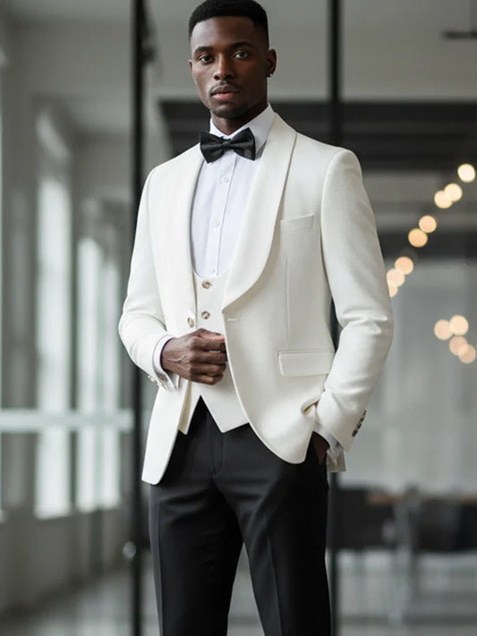 High Quality White Elegant Evening Gown Tuxedo Prom Man Suit Party Dress Slim Fit Casual Suit Wedding Three-Piece