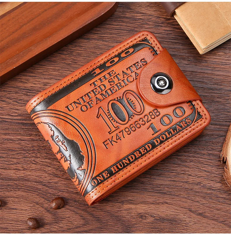 Fashion Wallets with 100 US Dollar Pattern Hasp Male Leather Wallet with Zipper Card Holder Coin Pocket Purse Cartera Women Men