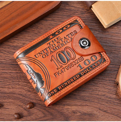 Fashion Wallets with 100 US Dollar Pattern Hasp Male Leather Wallet with Zipper Card Holder Coin Pocket Purse Cartera Women Men