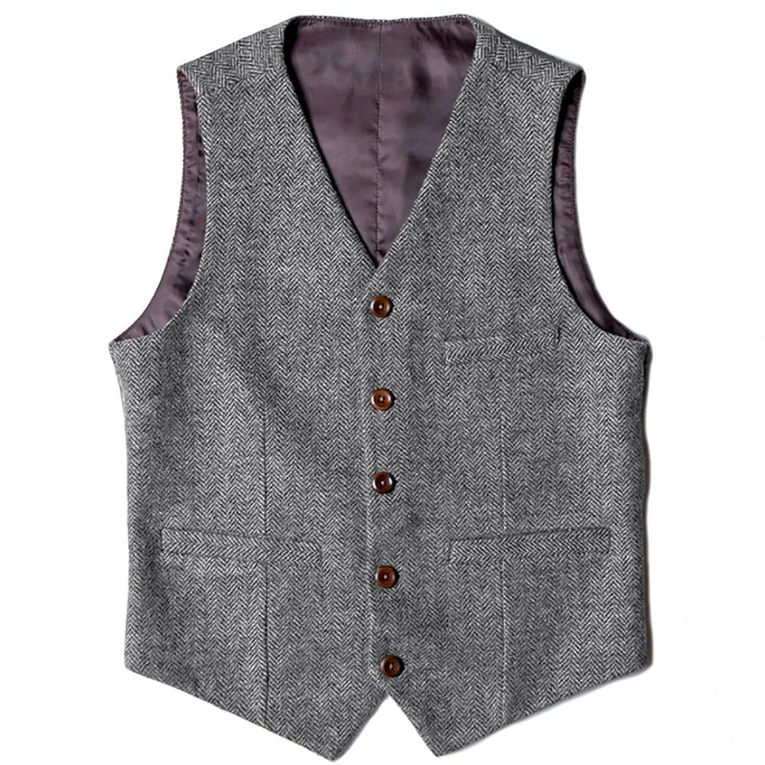 Men Vest Blue Herringbone V Neck Single Button Solid Waistcoat For Wedding Business Office Work Daily Casual Men Suit Vest