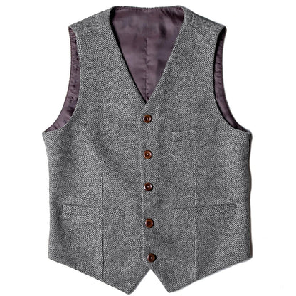 Men Vest Blue Herringbone V Neck Single Button Solid Waistcoat For Wedding Business Office Work Daily Casual Men Suit Vest