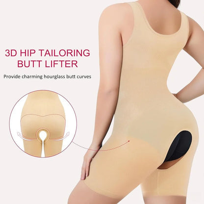 Shapewear One-Piece Body Sculpting Underwear Large Size Hip Lifting Tummy Control Open Bottom Briefs Comfortable Underwear