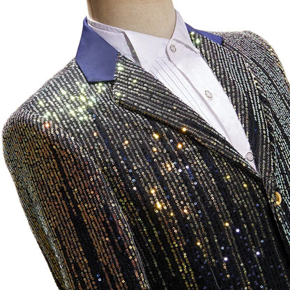 Men's Sparkling Sequin Blazer Jacket Stage Party Suit for Singer Dancer Prom Banquet Chorus Costume