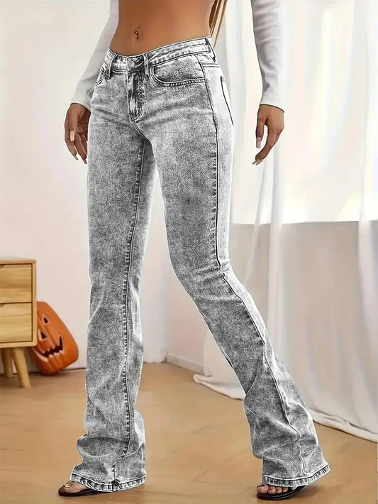 Jeans for Woman Y2k Jeans Gray Stretch Flared Minimalist Comfort Fit Retro Style High Waist Vintage Fashion Trendy 2025