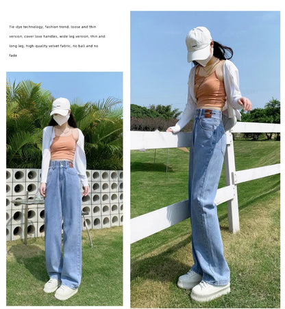 Y2K Woman Jeans High Waist Wide Leg Cotton Denim Clothing Blue White Streetwear Vintage Fashion Harajuku Straight Pants