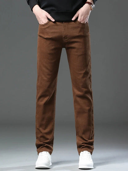 Men’s Korean Style Slim Straight Jeans Spring Cotton Stretch Denim Pants Comfort Fitted Casual Fashion Soft Male Daily Trousers