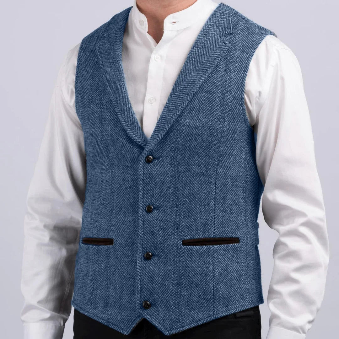 Men Vest Gray Herringbone With Lapel Pocket Single Button Waistcoat For Wedding Party Business Work Daily Casual Men Suit Vest