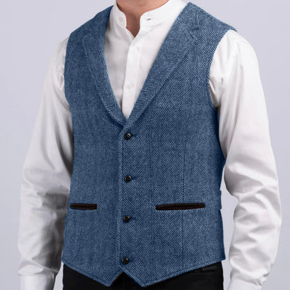 Men Vest Gray Herringbone With Lapel Pocket Single Button Waistcoat For Wedding Party Business Work Daily Casual Men Suit Vest