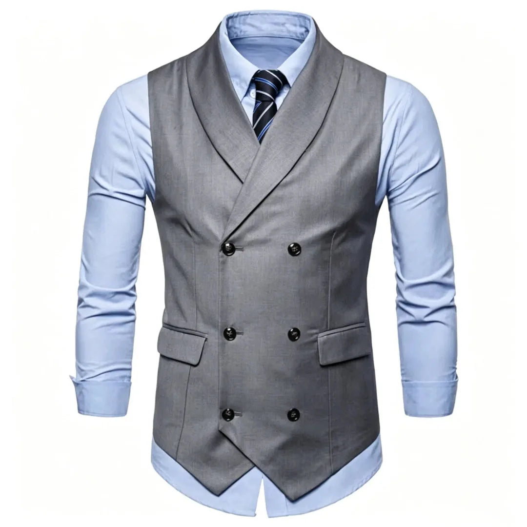 Men Vest White Solid Double Button With Lapel Waistcoat For Wedding Banquet Prom Business Office Work Casual Daily Men Suit Vest