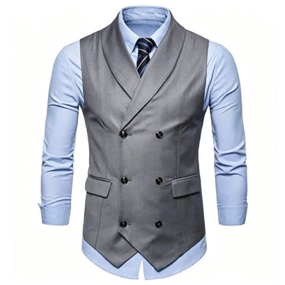 Men Vest White Solid Double Button With Lapel Waistcoat For Wedding Banquet Prom Business Office Work Casual Daily Men Suit Vest