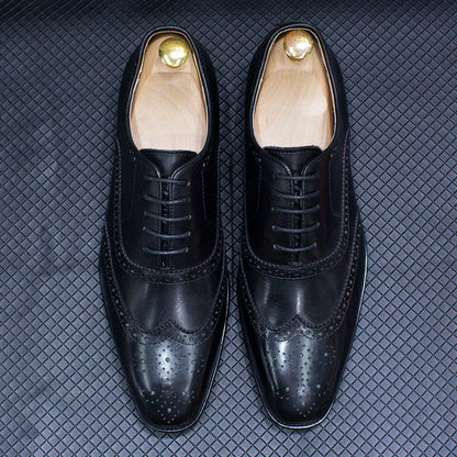 Size 7-12 Handmade Men's Wingtip Oxford Shoes Genuine Calfskin Leather Brogue Dress Shoes Classic Business Formal Shoes for Men