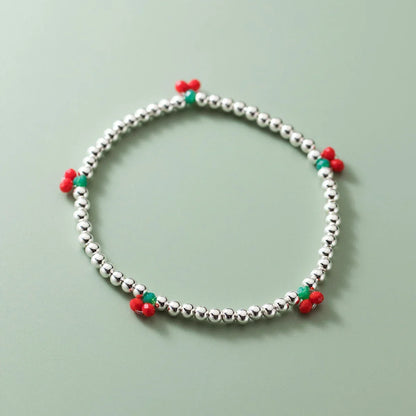 Real 925 Sterling Silver Basic Cherry Round Beads Adjustable Bracelet for Women Charm Bracelet Fine Jewelry Birthday Gift