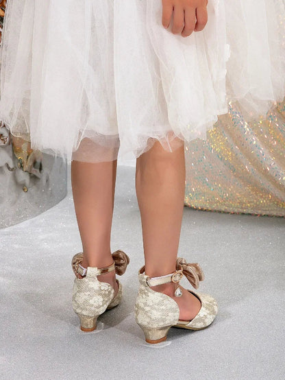 New Children High Heels Ankle-strap Bowknot Girl Princess Dress Sandals Sweet Wedding Party Versatile Kids Fashion Catwalk Shoes