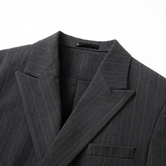 2025 Korean High Quality Double-Breasted British Style Slim Business Suit Two-Piece Set (Suit + Trousers)