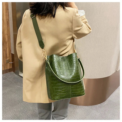 Women Bag Vintage Crocodile Pattern Crossbody Bags for Women PU Leather Trend Designer Shoulder Handbags Large Capacity Bucket