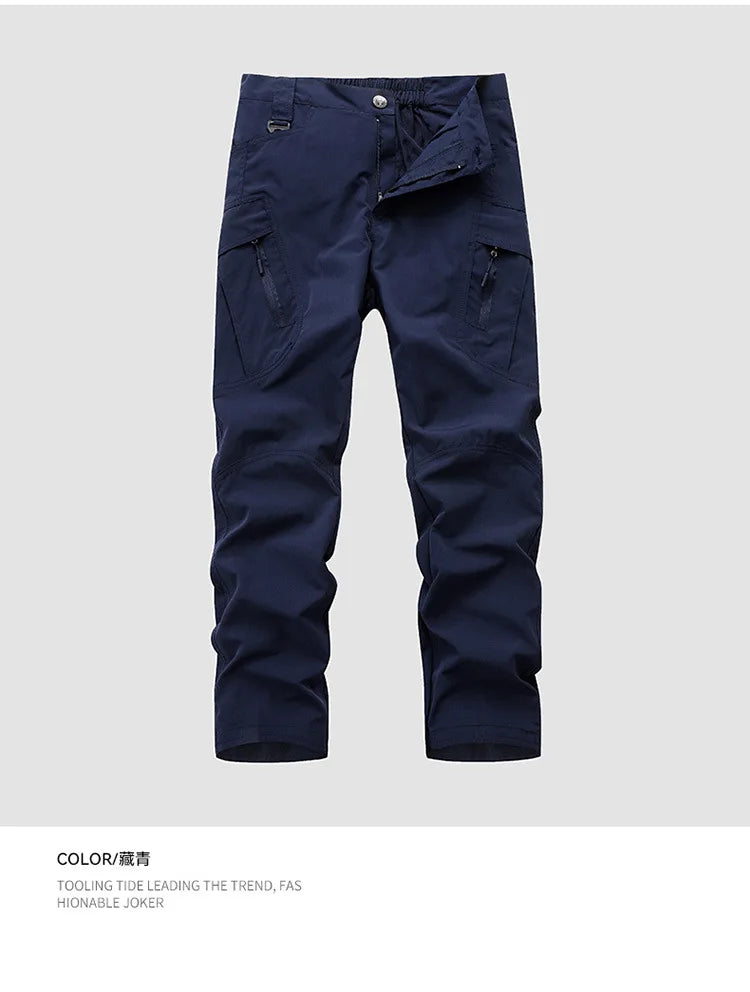 New Summer Men Thin Breathable Elastic Work Pants Outdoor Casual Sports Multi Pockets Cargo Pants Straight Tooling Trousers 3XL