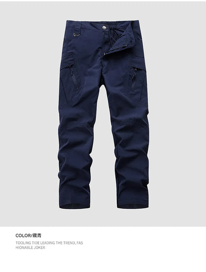 New Summer Men Thin Breathable Elastic Work Pants Outdoor Casual Sports Multi Pockets Cargo Pants Straight Tooling Trousers 3XL