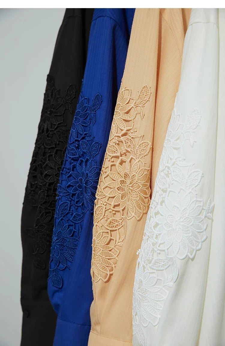 2025 New Arrival Autumn Offce Lady Shirt Turn-down Collar Drop Sleeves Loose Blouse Lace Splicing Women Clothing 12553077