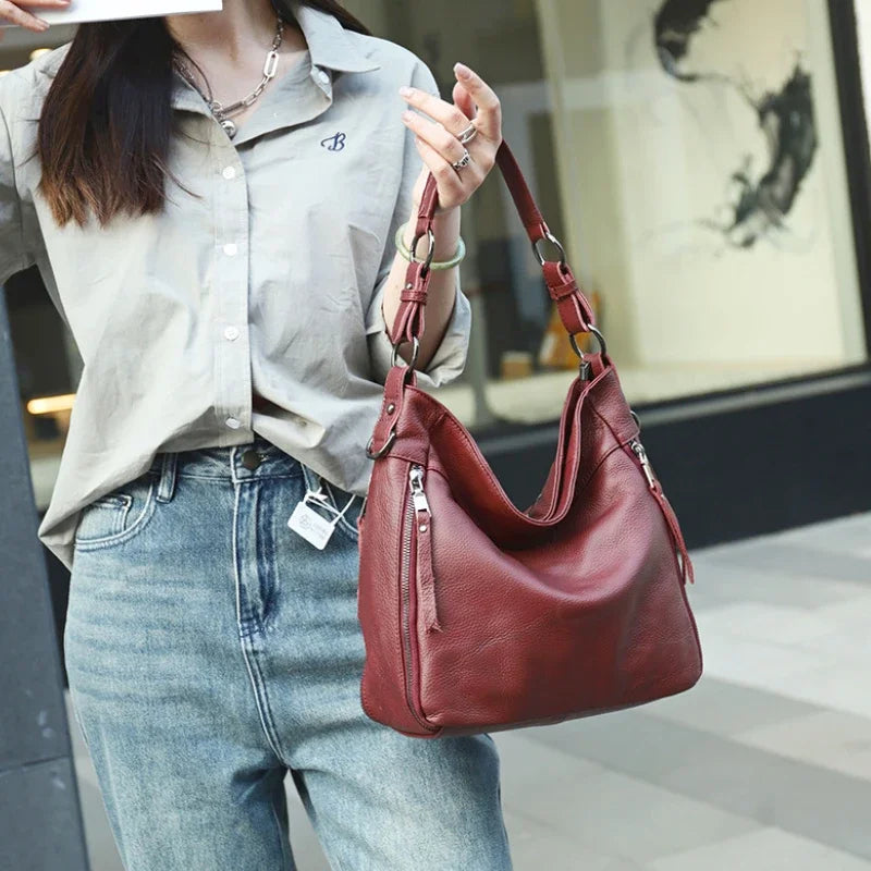 High Quality Women's Real Cow Leather Luxury Handbag, Versatile Ladies' Large Capacity Shoulder Crossbody High-end Commuting Bag