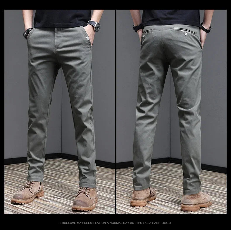 2024 Spring Summer Men's Casual Pants 97.8% Cotton Business Korean Fashion Slim Fit Stretch Gray Black Khaki Trousers Male Pant