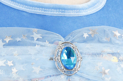 Girl Cinderella Dress Long Sleeve Princess Cosplay Costume Blue Sequin Children Bithday Surprise Kids Ball Gown